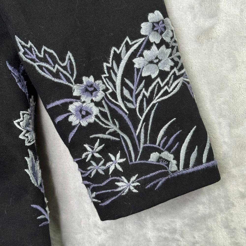 Ali Miles Black Jean Jacket with White & Light Blue Floral Embroidery - Picture 6 of 14